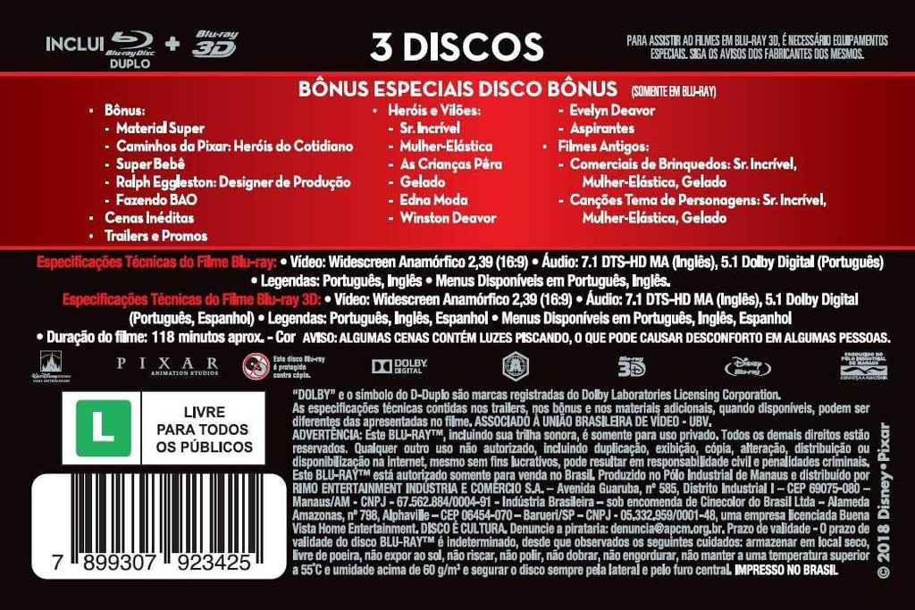 Blu-ray 3D Disney The Incredibles II Steelbook Ed [English+Spanish+Portuguese]