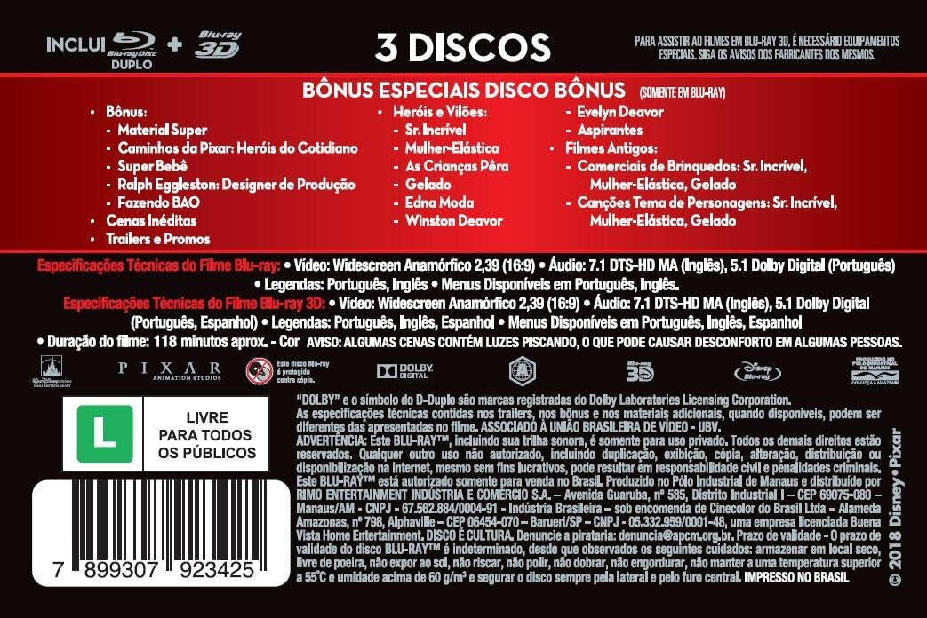 Blu-ray 3D Disney The Incredibles II Steelbook Ed [English+Spanish+Portuguese]